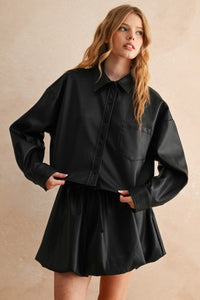 faux leather button shirt