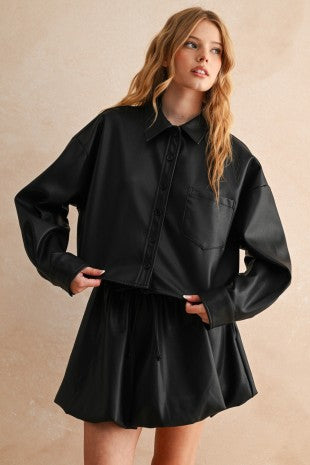 faux leather button shirt