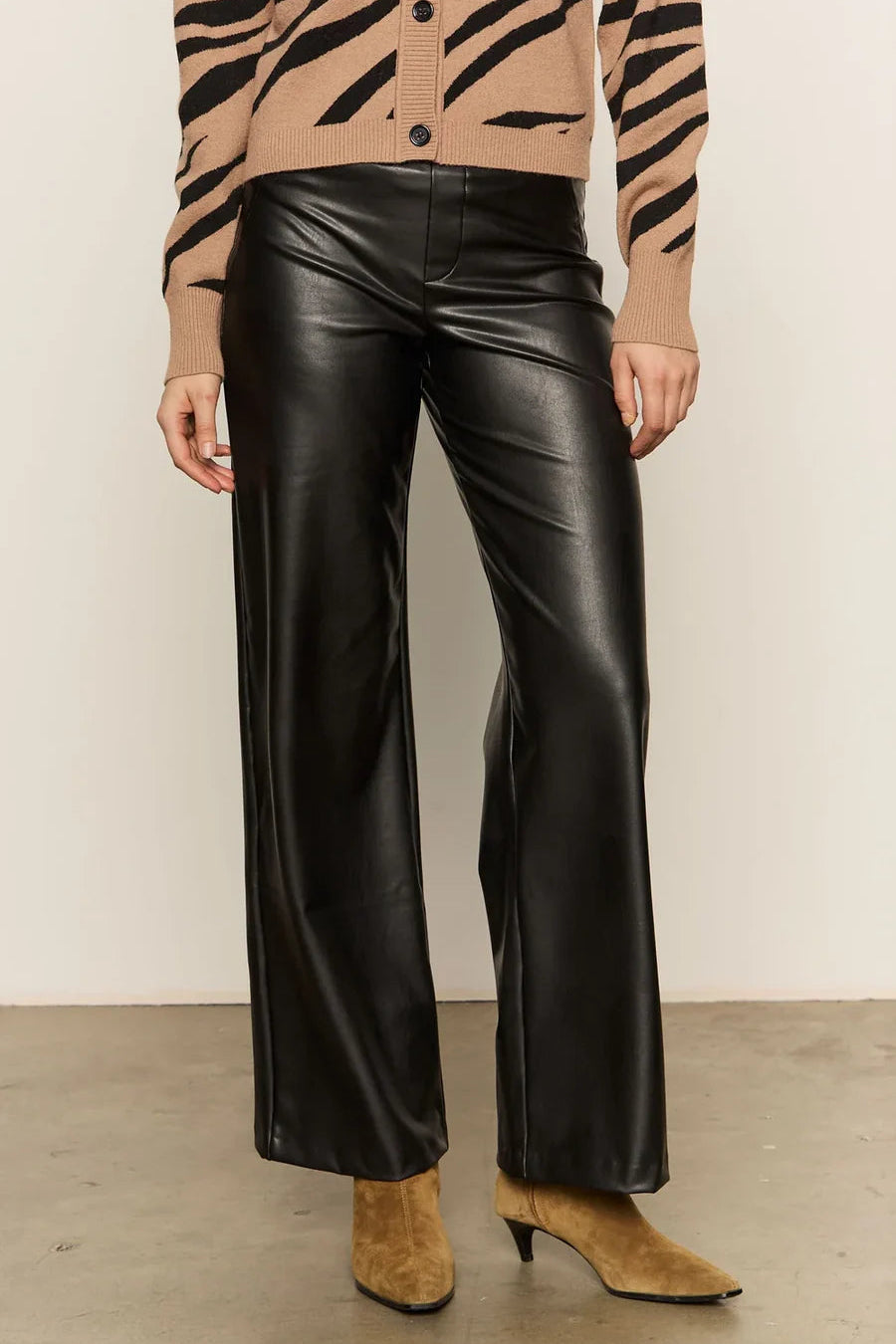 faux leather pull on trouser