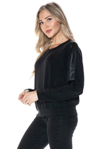 faux leather trim top