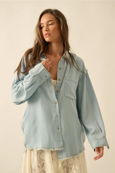 fray hem tencel denim shirt