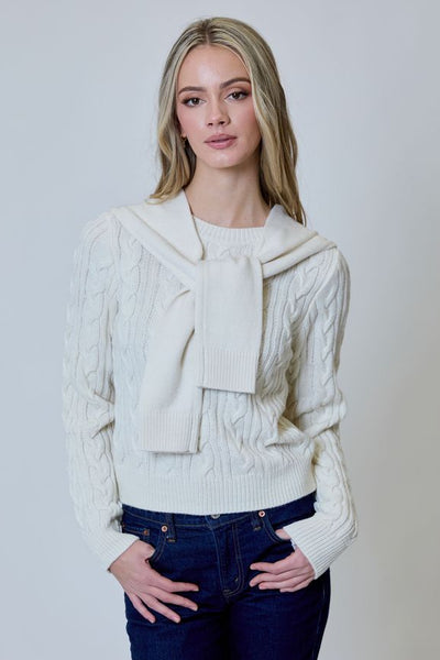 Layered Cable Crew Long Sleeve Sweater