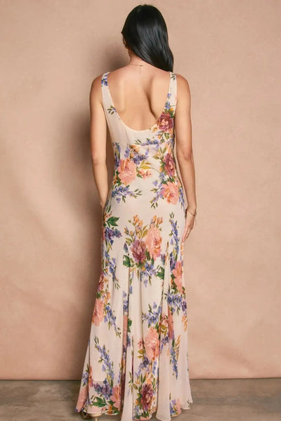 floral cowl sleeveless maxi dress