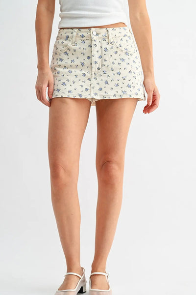floral denim skort