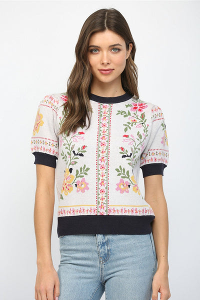 floral short sleeve sweater