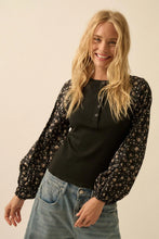 Load image into Gallery viewer, floral sleeve henley
