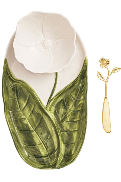 flower tray, bowl + knife set