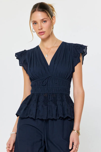 flutter sleeve elastic waist top