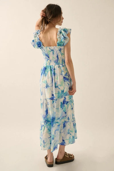 flutter sleeve floral dress