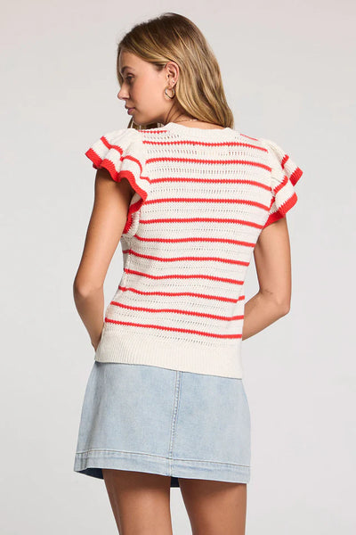 flutter sleeve stripe sweater