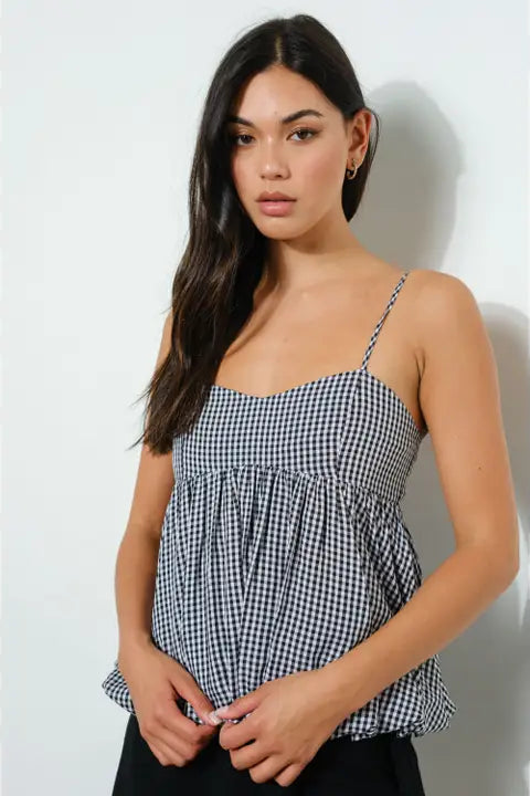 gingham bubble hem top