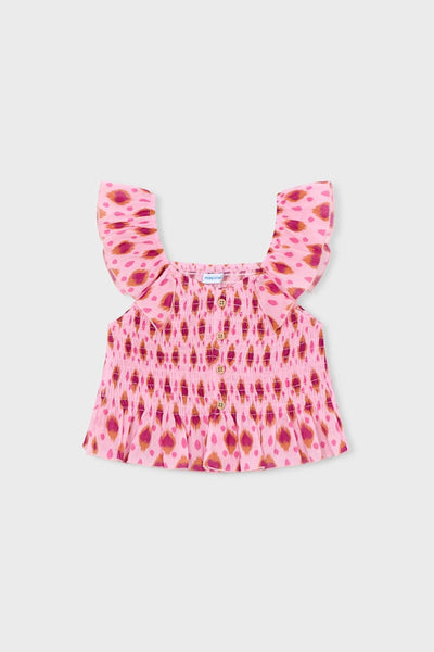 girls print flutter smock top