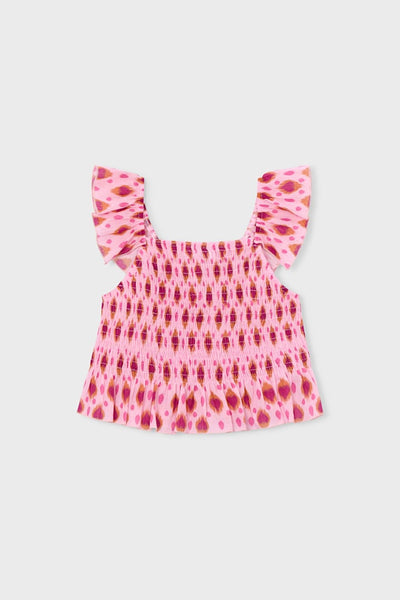 girls print flutter smock top