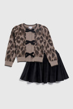 Load image into Gallery viewer, girls leo bow cardigan + skirt set
