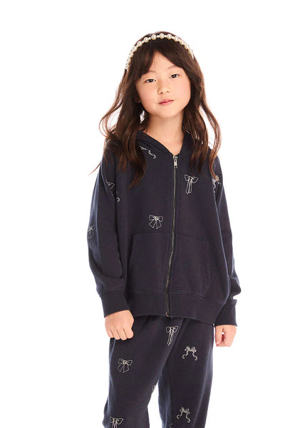 girls glitter bows zip hoodie