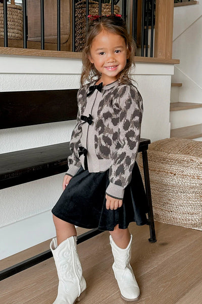 girls leo bow cardigan + skirt set