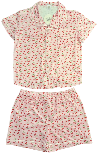 girls pajama short set cherries