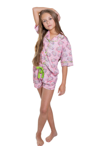 girls pj short set crown jewels