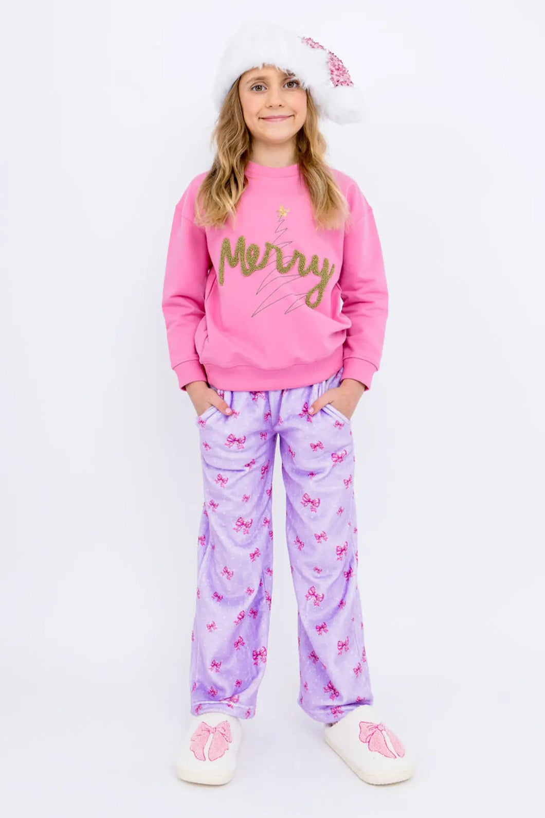 girls plush pant holiday bows