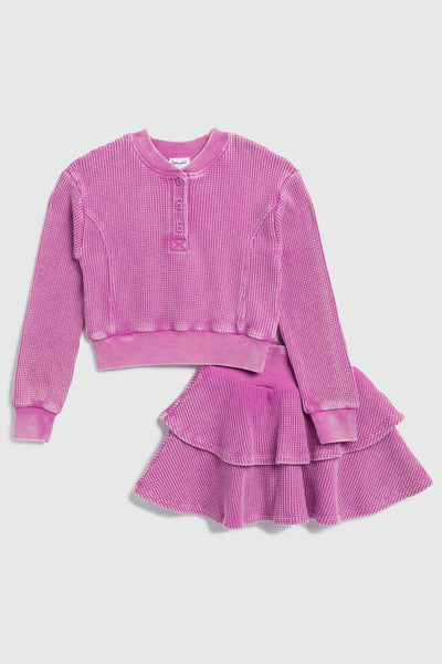 girls waffle top + skirt set