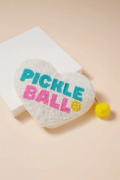 heart pickleball beaded pouch
