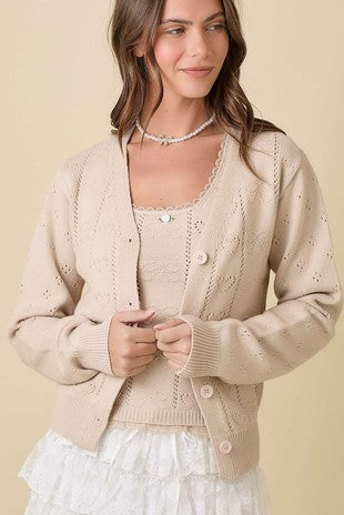 heart pointelle knit cardigan