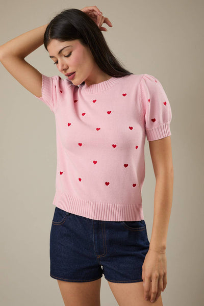 hearts short sleeve sweater