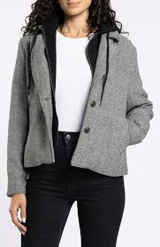 herringbone hooded jacket