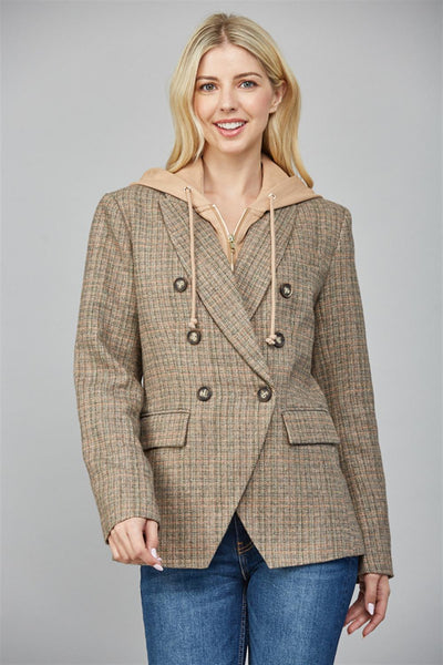 hooded herringbone blazer