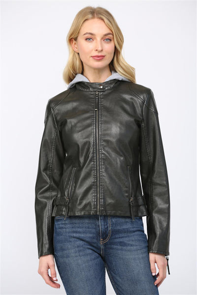 hooded leather moto jacket