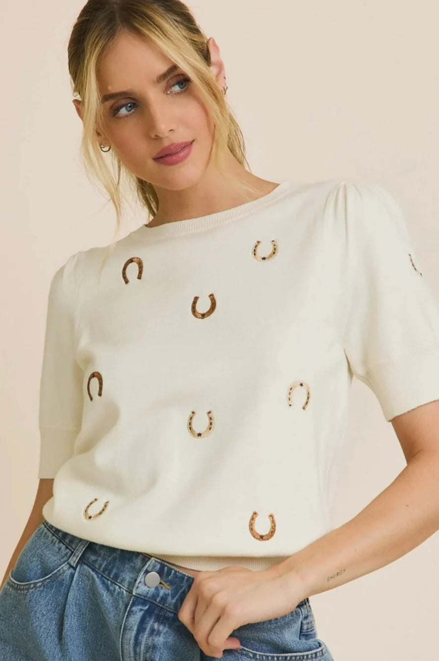 horseshoe embroidered sweater