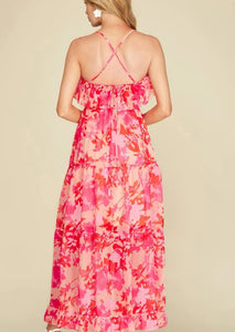 floral chiffon ruffle maxi dress