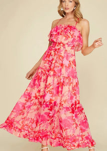 floral chiffon ruffle maxi dress