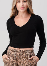 Load image into Gallery viewer, rib v neck long sleeve crop tee

