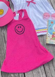 girls terry racer dress + smiley