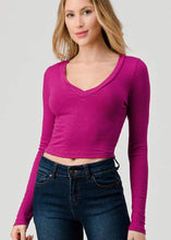 Load image into Gallery viewer, rib v neck long sleeve crop tee
