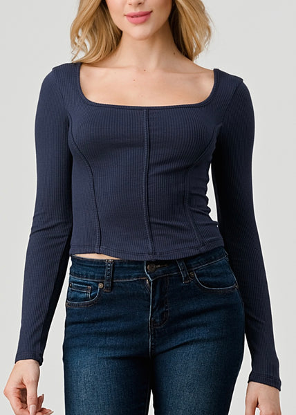 rib long sleeve corset tee