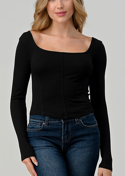 rib long sleeve corset tee