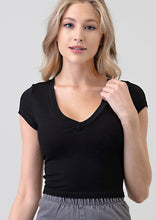 Load image into Gallery viewer, rib v neck short sleeve crop tee
