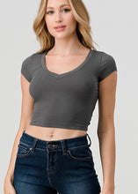 Load image into Gallery viewer, rib v neck short sleeve crop tee
