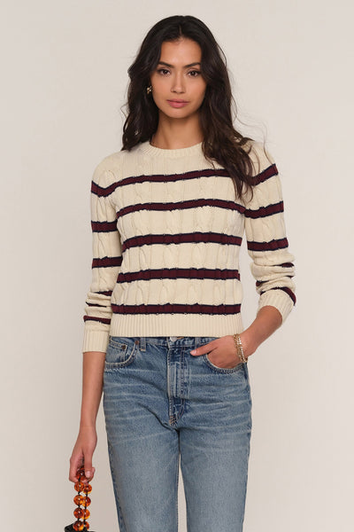 Long Sleeve Cable Stripe Sweater