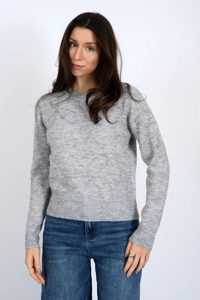 jewel bow crew sweater