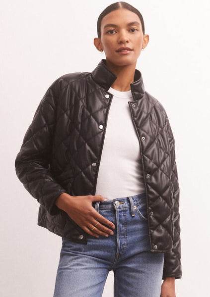 faux leather quilted jacket
