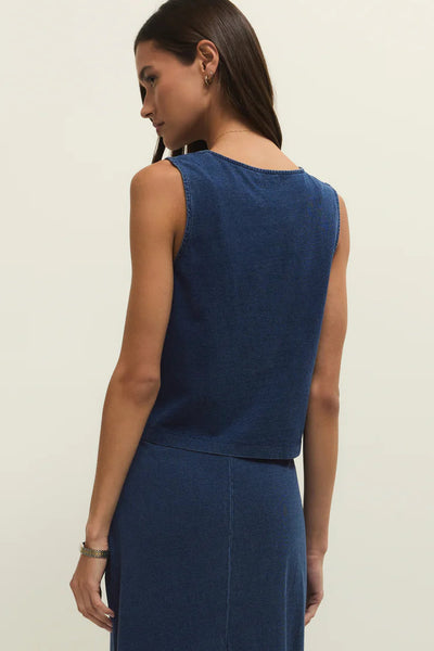 knit denim button top-vest