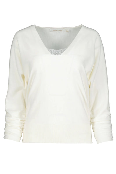 lace inset v neck sweater