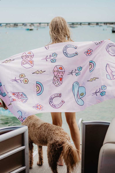 lucky cowgirl beach towel