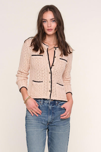 long sleeve contrast trim cardigan