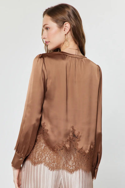 long sleeve lace hem blouse