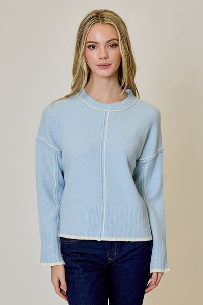 Contrast Stitch Crew Long Sleeve Sweater