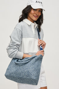 med woven denim tote